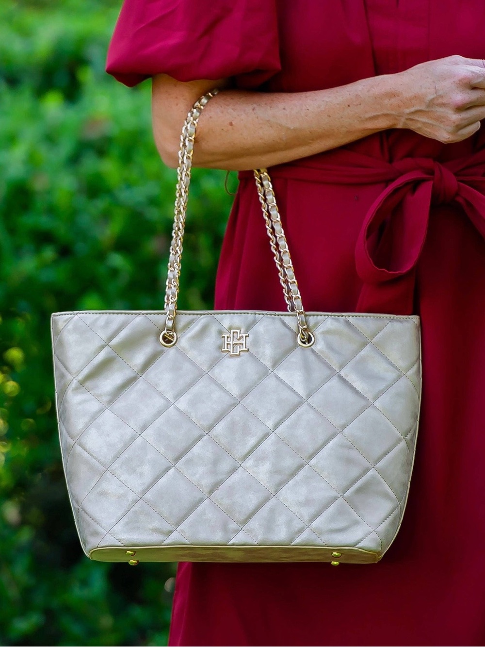 Caroline Hill Gold Shimmer LD Quentin Quilted Tote